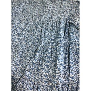 Womens Blue Floral Print Long Sleeve Tiered Babydoll Mini Dress size L